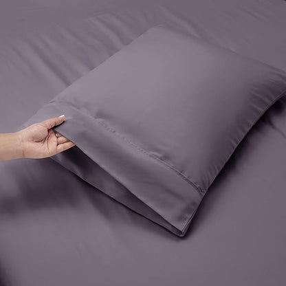 Hearth & Harbor Bed Sheets, Luxury Soft 6 Piece Bed Sheet Set Extra Deep Pocket Fitted Sheets Fits Mattress up to 21", Double Brushed Bedding Sheets & Pillowcases, Twin, Purplish Gray