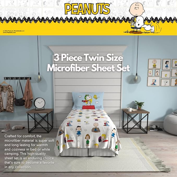 Collectibles Peanuts Snoopy Bedding Super Soft Cozy Microfiber 3 Piece Twin Sheet Set, (Officially Licensed Product) By Franco