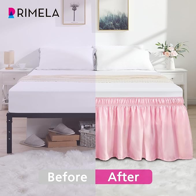 RIMELA Bed Skirt Full Size Dusty Pink 15 Inch Drop, Wrap Around Elastic Bedskirt, Dust Ruffle for Adjustable Bed Base Soft Durable Fabric Machine Washable Easy to Install Bed Skirts