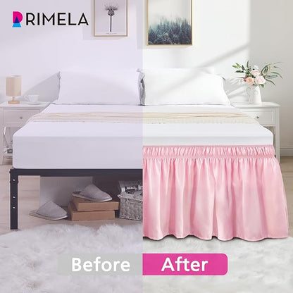 RIMELA Bed Skirt Twin Size Dusty Pink 15 Inch Drop, Wrap Around Elastic Bedskirt, Dust Ruffle for Adjustable Bed Base Soft Durable Fabric Machine Washable Easy to Install Bed Skirts