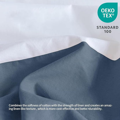 BISELINA French Linen Bed Skirt with Pleated Corner 14-Inch Tailored Drop Natural Flax Cotton Blend Basic Dust Ruffle Soft Cozy Farmhouse Bedding (14" King, Basic Navy Blue)