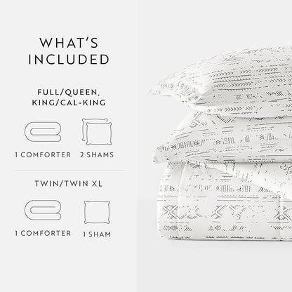 LINENS & HUTCH Comforter Set Patterned Microfiber All Season Down-Alternative Ultra Soft Bedding in Distressed Field - King/Cal-King Distressed Field Light Gray