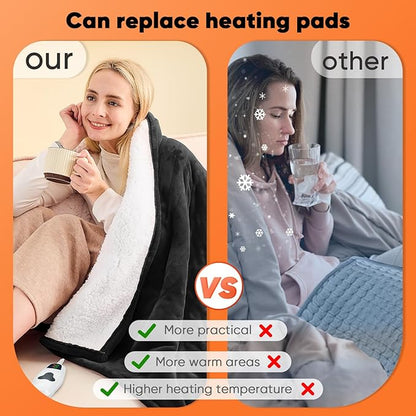 greenoak Heated Blanket Electric Full 72"X84", Heating Blanket with 10 Heat Levels 1/2/4/6/8 Hours Auto-Off, Soft Flannel Sherpa Warm Heater Christmas Blanket, Lacquered Black