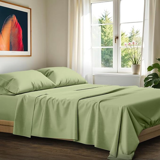 Ashton Sheets 100% Egyptian Cotton Sheets Queen Size - 1200 Thread Count Queen Size Sheets Set Egyptian Cotton, 4 PC Luxury Bedsheet (Sage Green), Soft, Cooling, 17" Deep Pocket Sateen Bedsheet Set