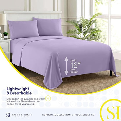 Twin XL Sheets - Breathable Luxury Sheets with Full Elastic & Secure Corner Straps Built In - 1800 Supreme Collection Extra Soft Deep Pocket Bedding Set, Sheet Set, Twin XL, Lavender
