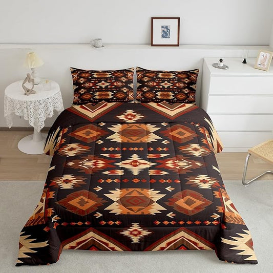 Feelyou Geometric Comforter Queen Size Modern Art Comforter Set for Boys Girls Children Luxury Bedding Set Room Decor Brown Duvet Set