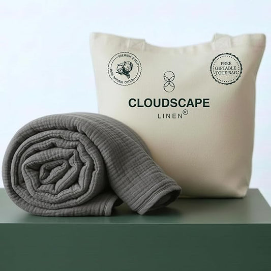 CLOUDSCAPE 100% Cotton Muslin Throw Blanket for Adults - 4 Layer 50x70 Oversized Breathable Gauze Bedding, All Season Spring Gifting, Cozy Lightweight Throw for Sofa, Couch, Home Decor - Sharkskin