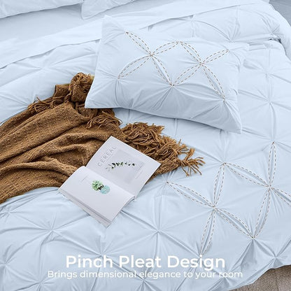 Sasttie Twin XL Comforter Set, 5-Piece Bed in a Bag, Pintuck Bedding Sets for All Season, Includes Comforter, Flat Sheet, Fitted Sheet, Pillowcase and Pillowsham, Light Blue