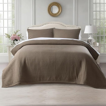 KASENTEX Queen XL Quilt Set 98"x98" – Soft Washed 3-Layer Lightweight Bedspread, Minimalist Nordic Design, All-Season Spring & Summer Quilt Set (1 Quilt + 2 Pillow Shams), Cub
