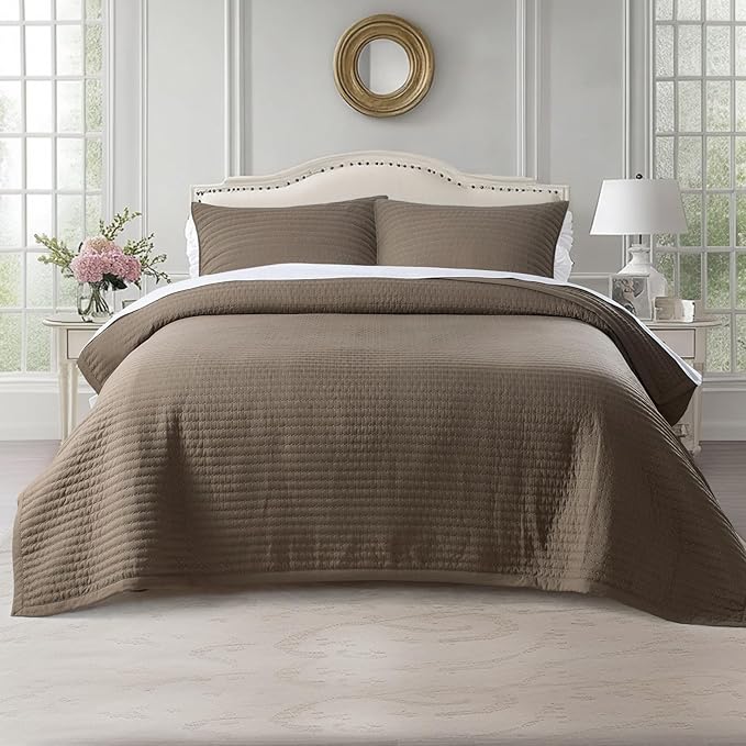 KASENTEX Queen Quilt Set 90"x90" – Soft Washed 3-Layer Lightweight Bedspread, Minimalist Nordic Design, All-Season Spring & Summer Quilt Set (1 Quilt + 2 Pillow Shams), Cub