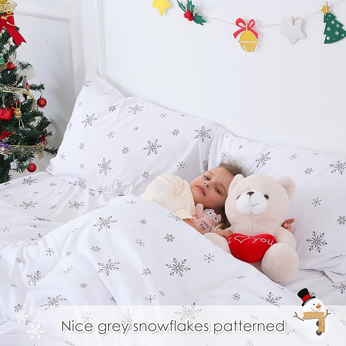 COTTEBED Twin Size Snowflake Comforter Set, Soft Cozy Polycotton Down Comforters for Twin XL Bedding Kid Children Boy Girl Teen College Dorm Signal Bed Holiday Home Ornament