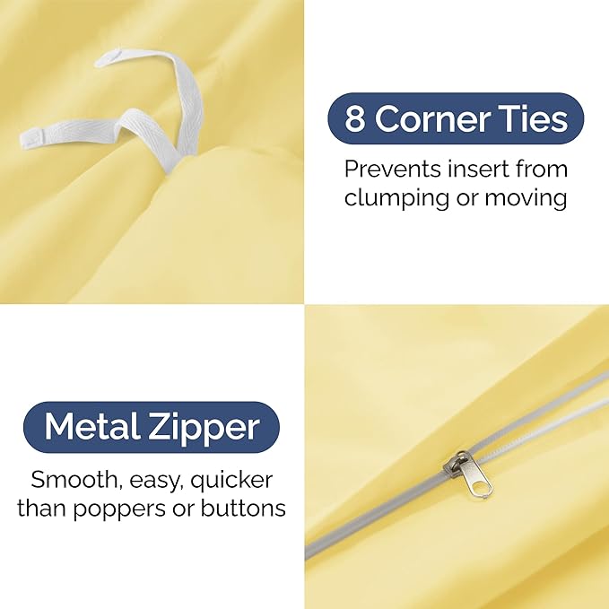 Duvet Cover Cal King Size Set - Extra Soft Cal King Duvet Cover 104" x 98" with 2 Pillow Shams - Hotel Luxury, Easy Care & Fade Free with Zipper Closures and Ties - Comfy, Cozy & Breathable (Yellow)