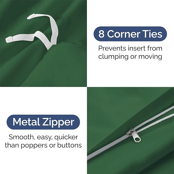 Duvet Cover Full Size Set - Extra Soft Full Duvet Cover 80" x 90" with 2 Pillow Shams - Hotel Luxury, Easy Care & Fade Free with Zipper Closures & Ties - All Season, Comfy & Breathable (Emerald Green)
