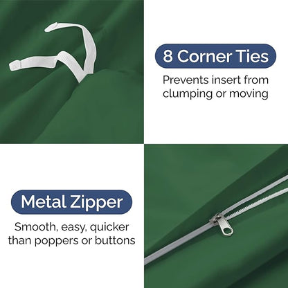 Duvet Cover Cal King Size Set - Extra Soft Cal King Duvet Cover 104" x 98" with 2 Pillow Shams - Hotel Luxury, Easy Care, Fade Free w/ Zipper Closures & Ties - Comfy, Cozy & Breathable (Emerald Green)