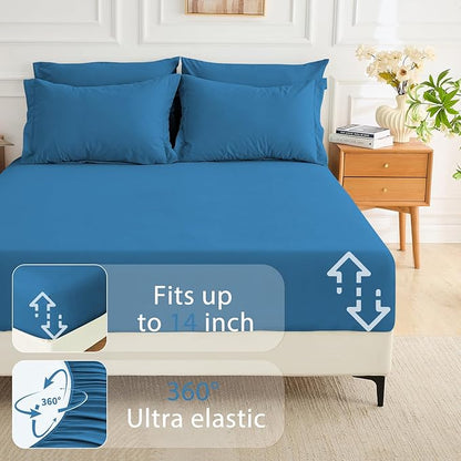 MUXHOMO 5 Pieces Twin Comforter Set, Soft Bed in a Bag Twin Size, All Season Bedding Set with Comforter, Flat Sheet, Fitted Sheet, Pillowcases & Shams, Bluish Green