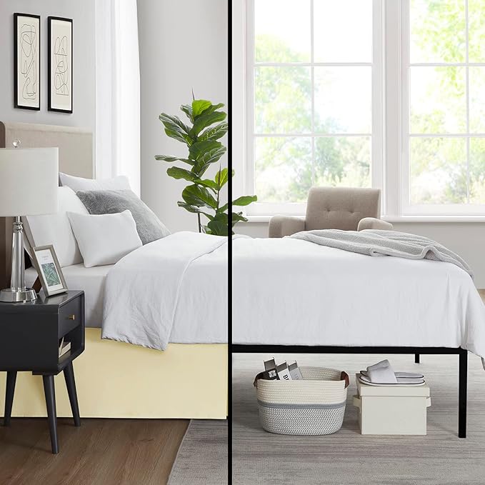Nestl Vanilla Yellow Bed Skirt Queen Size - Queen Bed Skirt 14 Inch Drop - Brushed Microfiber Bed Skirts - Hotel Quality Pleated Bed Skirt - Shrinkage & Fade Resistant