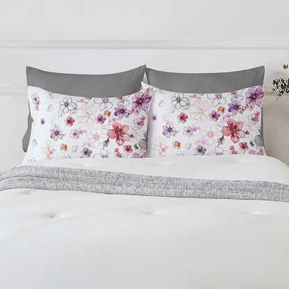 YIYEA Pillow Cases Standard Size Set of 4, Ultra Soft 1800TC Hotel Quality Double Brushed Microfiber Embroidered Pillowcases and Floral Pillow Covers, Envelope Closure, Fade Resistant (20"x26")