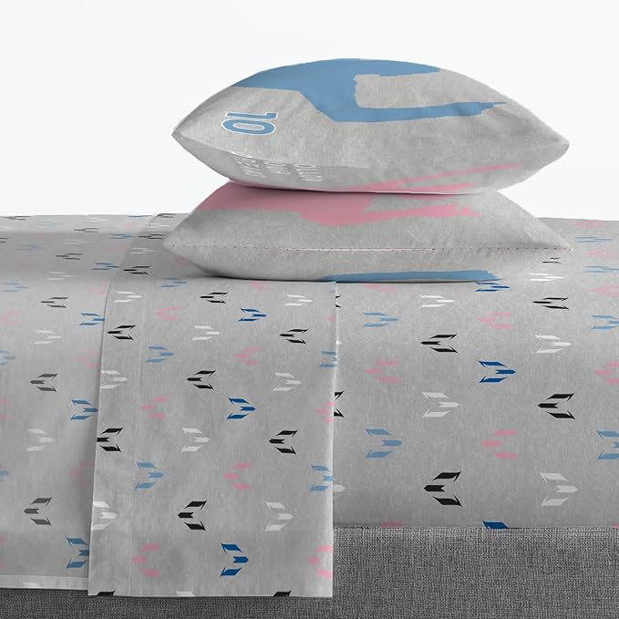 Jay Franco Kids Sheet Set with Fitted, Flat Sheets & Pillow Cover - Ultra-Soft Bedding with Pillowcase for Room Decor, Grey - Messi, 4 Piece Full