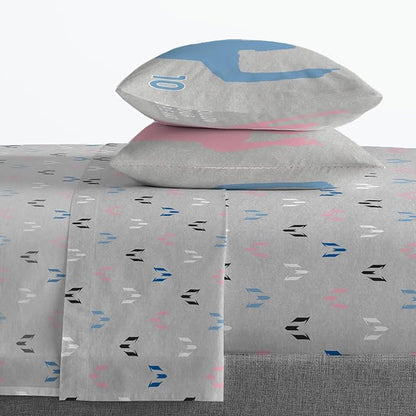 Jay Franco Kids Sheet Set with Fitted, Flat Sheets & Pillow Cover - Ultra-Soft Bedding with Pillowcase for Room Decor, Grey - Messi, 4 Piece Full