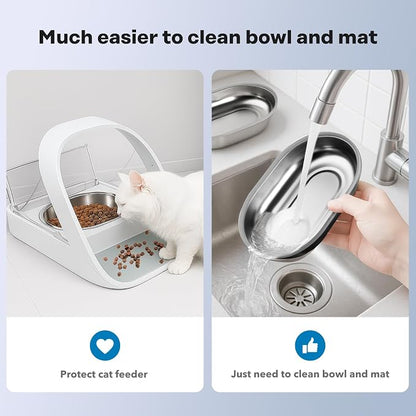 Stainless Steel Bowl for Automatic Microchip Cat Pet Feeder,2 Bowls & 1 Mat Set