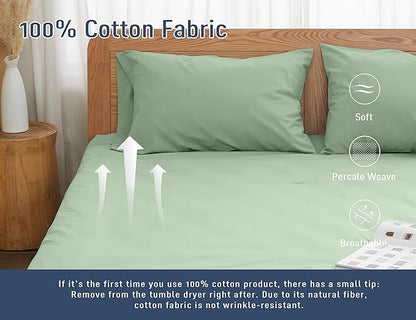 Pillow Cases, King Size Cotton Percale Weave Pillowcases, Pre-Shrunk Breathable and Hypoallergenic Pillowcases, Set of 2 (2 Piece King 20 Inch x 40 Inch, Sage Green)