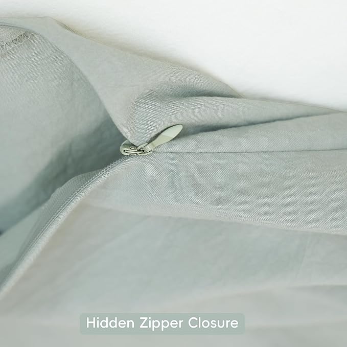 MooMee Body Pillow Cover Pillowcase with Zipper 100% Washed Cotton Linen Like Textured Breathable Durable Soft Comfy (Sage Green, 21”x54”, 1PC)