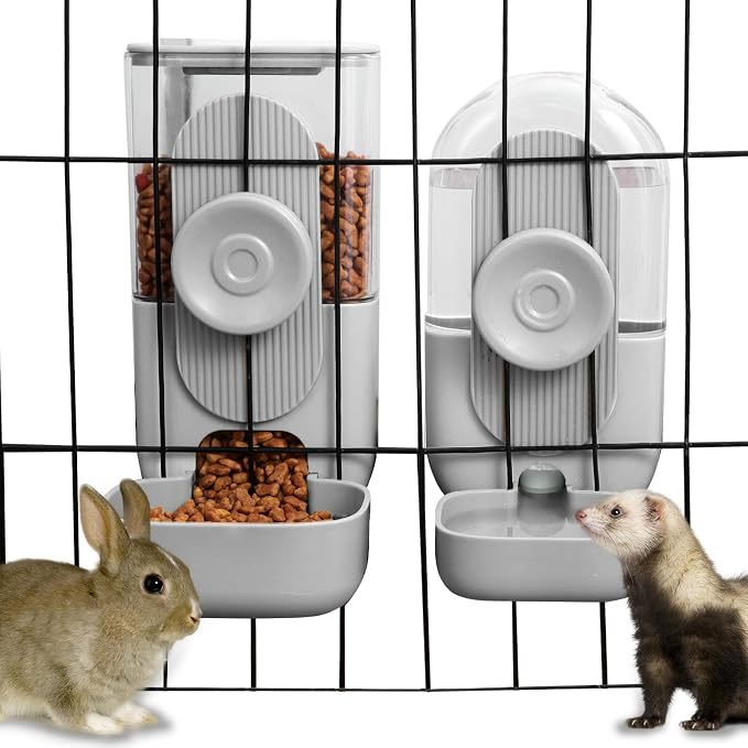 Lemtrflo Rabbit Feeder, Bunny Water Bottle Dispenser, Pet Cage Food Bowl | Suitable for Rabbits, Guinea Pigs, Ferrets, Cat and Other Small Pets