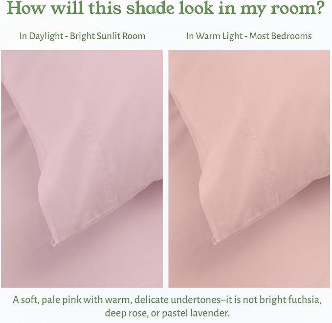 California Design Den 100% Organic Cotton King Size Pillow Case Set of 2 - Soft & Crisp Percale Organic Pillow Cases, Fits King Pillows (Pink - Chalky Tone) Pillow Cases