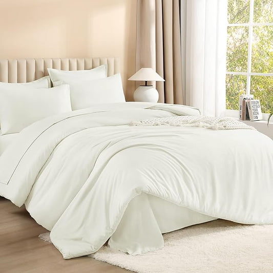 Litanika King Size Comforter Set Ivory - 7 Pieces Bed in a Bag King Bedding Comforter Sets, Solid Lightweight Bed Set with Comforter, Sheets, Pillowcases & Shams