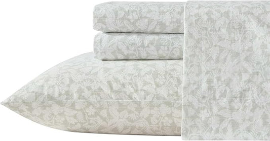 Tommy Bahama - Queen Size Sheet Set, 100% Cotton Percale Bedding with a Crisp & Cool Feel, Bed Sheets with Matching Fitted Sheet & Pillowcases (Palm Day Green)