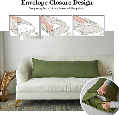 Simple&Opulence Body Pillow Cover 20" x 54",100% Pure Linen, Ultra Soft and Breathable, Body Pillowcase with Envelope Closure for Adults (Olive Green)