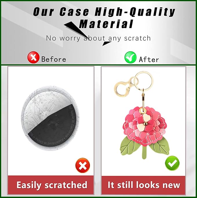 BORKUANA Leather Keychain Holder Case Compatible with AirTag,Cute Protective Cover with Keyring