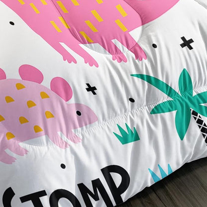 Axolotl Girls Bedding Cartoon Dinosaur Comforter Set Twin Size,Cute Dinosaur Bedding Set for Girls Teens Kids Boys Adults Room Decor,Kids Comforter Set All Season,1 Quilt 2 Pillow Cases,White