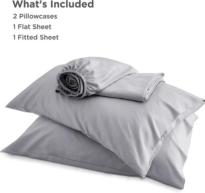Bedsure King Size Sheet Set, Cooling Sheets, Rayon Derived from Bamboo, Deep Pocket Up to 16", PureWoven, Breathable & Soft, Bed Sheets, Hotel Luxury Silky Bedding for Hot Sleepers, Silver Grey