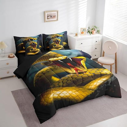 Erosebridal Snake Bed in a Bag Queen Comforter Set 7 Piece,Little Dragon Bedding Sets Tropical Wildlife Reptile Sheet Set with Comforter