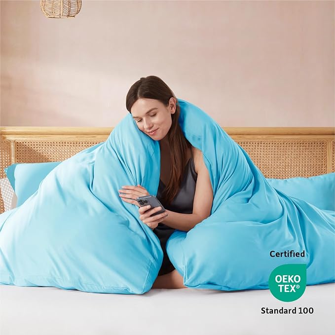 Nestl Bright Blue Duvet Cover Queen Size - Soft Double Brushed Queen Duvet Cover Set, 3 Piece, with Button Closure, 1 Duvet Cover 90x90 inches and 2 Pillow Shams