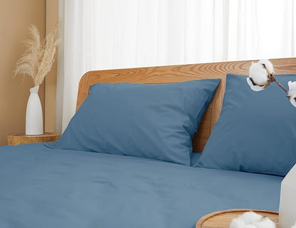 Pillow Cases, Standard Queen Size Cotton Percale Weave Pillowcases, Pre-Shrunk Breathable and Hypoallergenic Pillowcases, Set of 2 (2 Piece Standard/Queen 20 Inch x 30 Inch, Moonlight Blue)