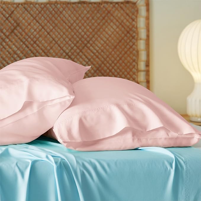 Bedsure Pillow Cases Standard Size, Cooling Pillow Cases, Rayon Derived from Bamboo Pink Pillowcases Standard Set of 2, PureWoven Silky Soft Bedding Pillow Covers with Envelope Closure, 20x26 Inches