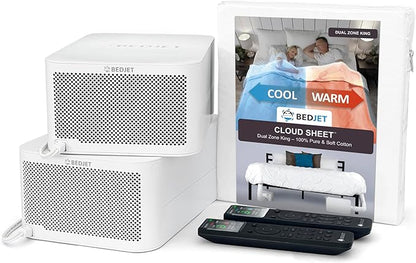 BedJet 3 Dual Zone System Climate Comfort for Beds, Cooling Fan + Heating Air (Dual Zone, 2 BedJet Mini Units + King Size Cloud Sheet)