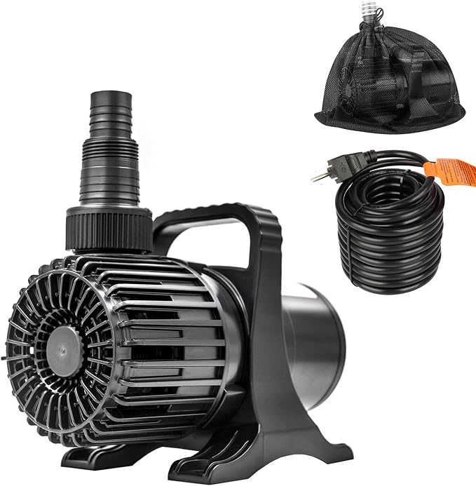 3000 GPH 155W IPX8 Submersible Pond Waterfall Pump | 32.8FT long power cord, smart quiet fountain pump for Koi fish, garden yard duck outdoor use, comes with barrier filter bag