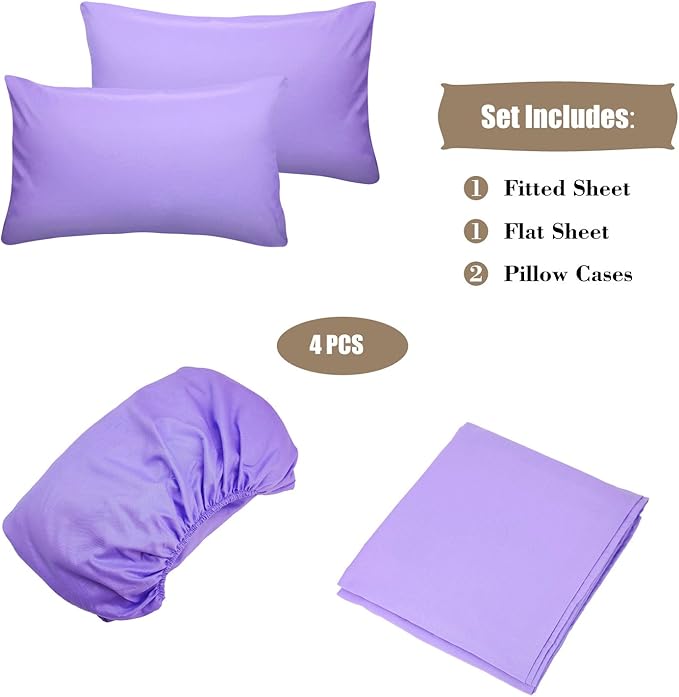 4 Piece Bed Sheet Set (Full,Lavender) 1 Flat Sheet,1 Fitted Sheet and 2 Pillow Cases,Brushed Microfiber Luxury Bedding with Deep Pockets