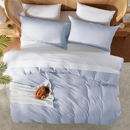 Nestl Twin Duvet Cover Set - Soft Double Brushed Ice Blue Duvet Cover Twin/Twin XL, 2 Piece, with Button Closure, 1 Duvet Cover 68x90 inches and 1 Pillow Sham