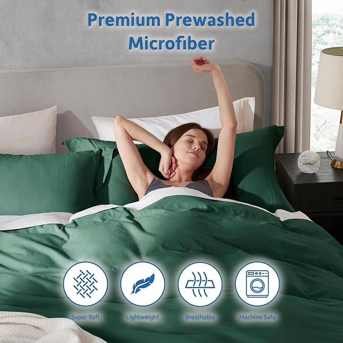 Nestl Dark Green Duvet Cover Queen Size - Soft Prewashed Queen Duvet Cover Set, 3 Piece, with Zipper Closure, 1 Duvet Cover 90x90 inches and 2 Pillow Shams