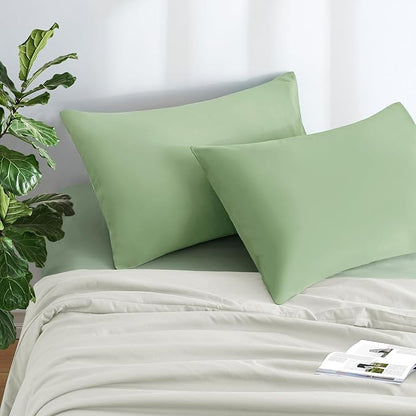 MILVOWOC 2Pcs Brushed Microfiber King Pillowcases - 20 x 36 Inch, Sage Green Pillow Case Set Non Slip Envelope Pillow Cover with Moisture Absorption and Anti-Wrinkle