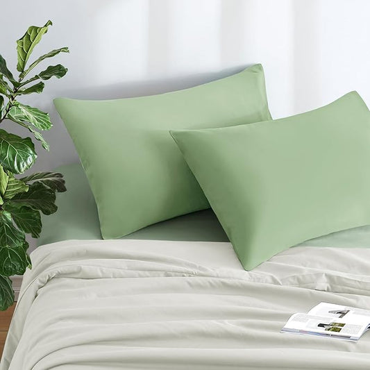 MILVOWOC 2Pcs Brushed Microfiber King Pillowcases - 20 x 36 Inch, Sage Green Pillow Case Set Non Slip Envelope Pillow Cover with Moisture Absorption and Anti-Wrinkle