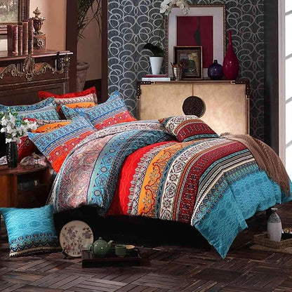Bohemian King Comforter Set Soft Chic 3 Pieces Bedding Comforter Set Lightweight Exotic Red Teal Boho Mandala Colorful Vintage Comforter Bed Set for All Seasons