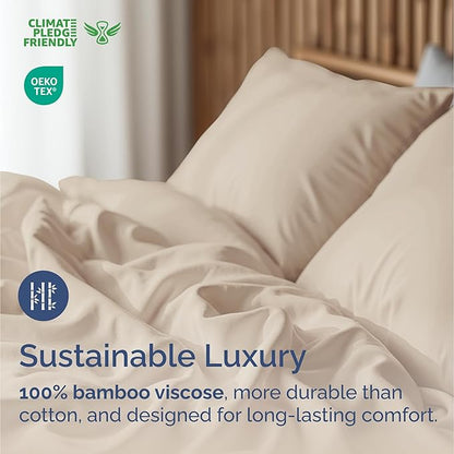 100% Rayon Derived From Bamboo - Bamboo Sheets Queen Size - Cooling Sheets for Queen - Ultra Soft, Breathable & Hotel Luxury Bedding - 1 Flat & 1 Fitted & 2 Pillowcases w/ 16 Inch Deep Pockets - Wheat