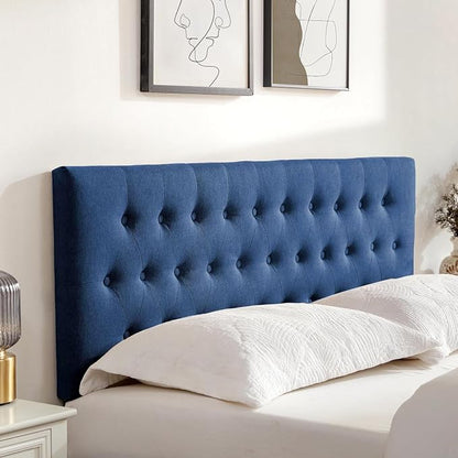 Tufted Upholstered Headboard Queen Size, Adjustable Height 37- 51 in, Blue | Sturdy and Durable Solid Wood Bed Headboard, Fabric Queen Headboard Only, Modern Button Diamond Design Head Board