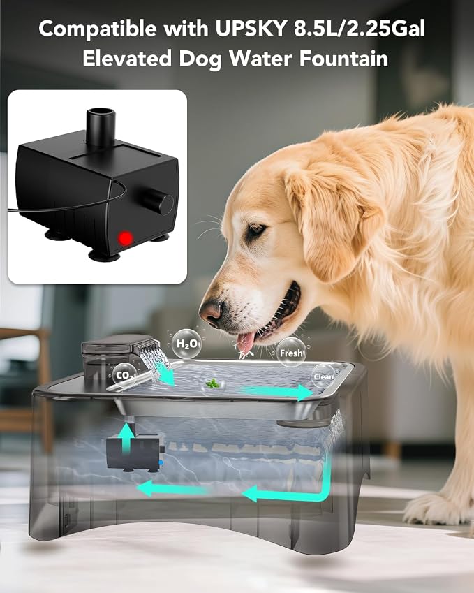 UPSKY Replacement Quite Water Pump for 8.5L Elevated Dog Water Fountain | Ultra-quiet, Smart LED Indicator, Anti-clog, Water Level Alert, Easy to Clean