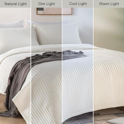 XL King Quilt Set – 108"x98" Soft Washed 3-Layer Lightweight Bedspread with Multi-Lock Quilting, Minimalist Nordic Bedding, All-Season Quilt for Spring & Summer (1 Quilt + 2 Pillow Shams),Cream White